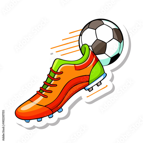 Football boot kicking ball in cartoon sports style