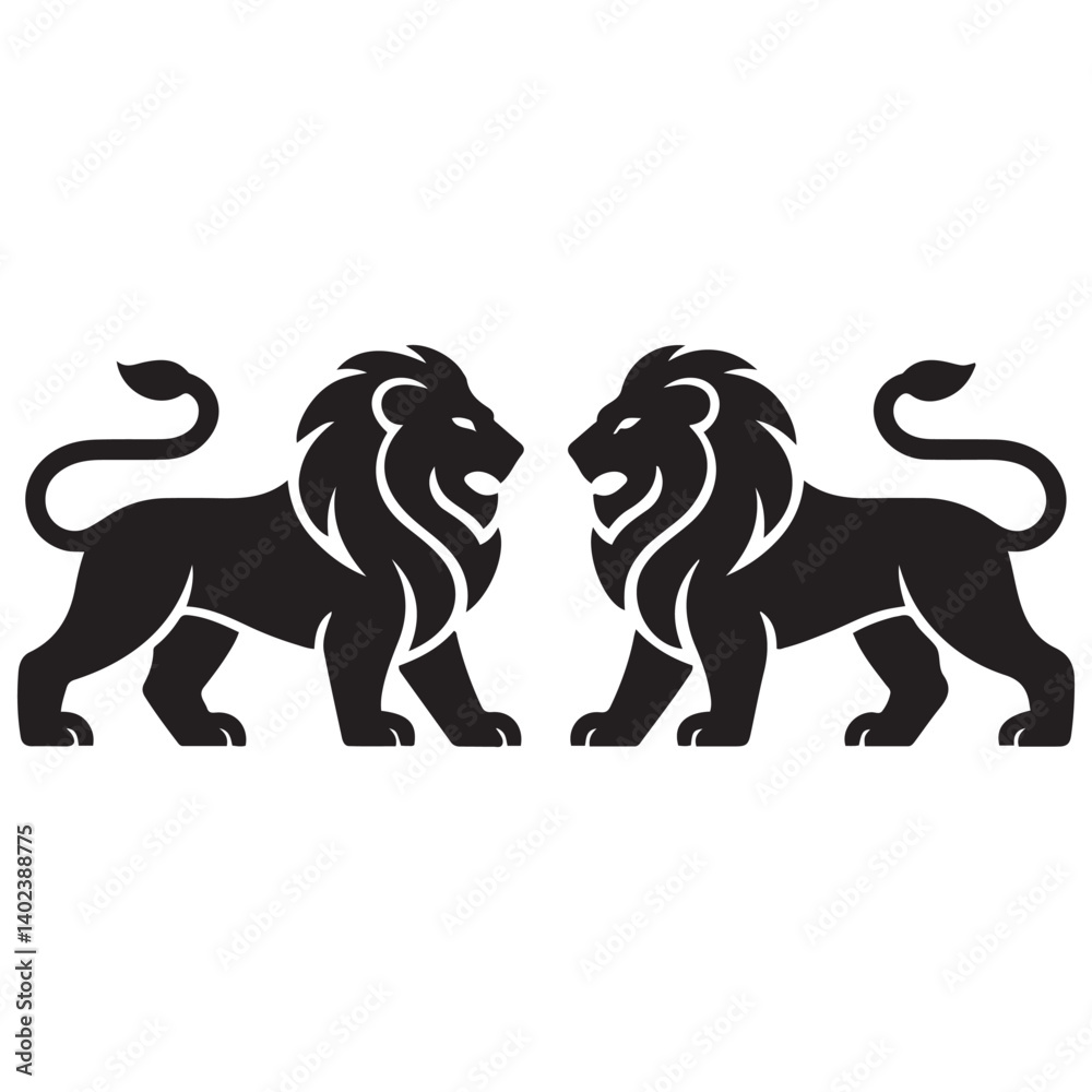 Obraz premium Royal heraldic Vector Black silhouettes lions. with white background