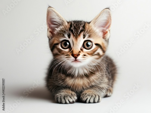 Adorable Tabby Kitten Cute Pet Portrait Small Feline Big Eyes Studio Shot