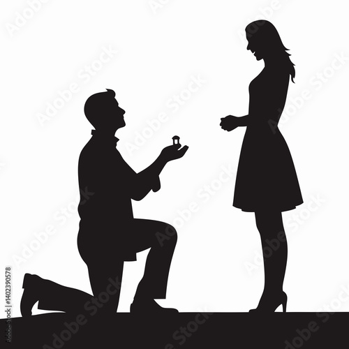 Silhouette vector of a man kneeling with a ring in hand – ideal for proposal graphics, romantic greeting cards, love confession icons, engagement illustrations, or wedding design bundles

