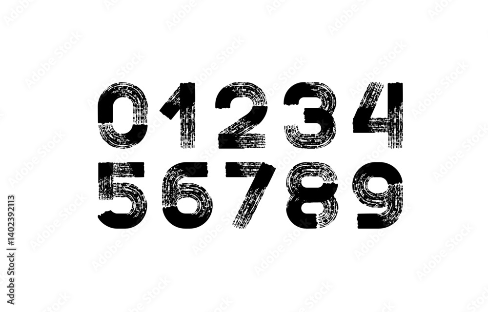 Brush numbers, paint numerals 0, 1, 2, 3, 4, 5, 6, 7, 8, 9