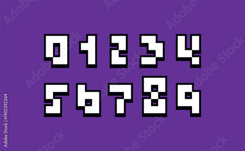 Pixel numbers, kids numerals set made in video game style