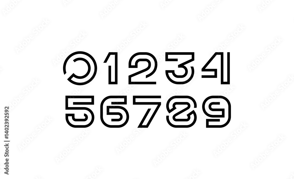 Techno numbers set, digital numerals 1,2,3,4,5,6,7,8,9 from segment line