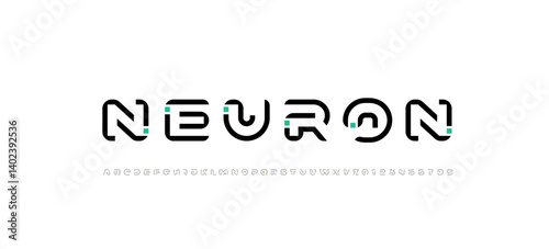 Technology font, digital cyber alphabet made future space style, letters A, B, C, D, E, F, G, H, I, J, K, L, M, N, O, P, Q, R, S, T, U, V, W, X, Y, Z, numerals 0, 1, 2, 3, 4, 5, 6, 7, 8, 9 made line