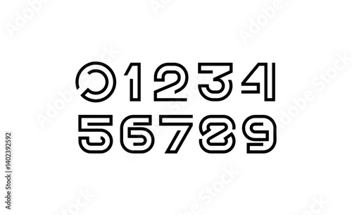 Techno numbers set, digital numerals 1,2,3,4,5,6,7,8,9 from segment line