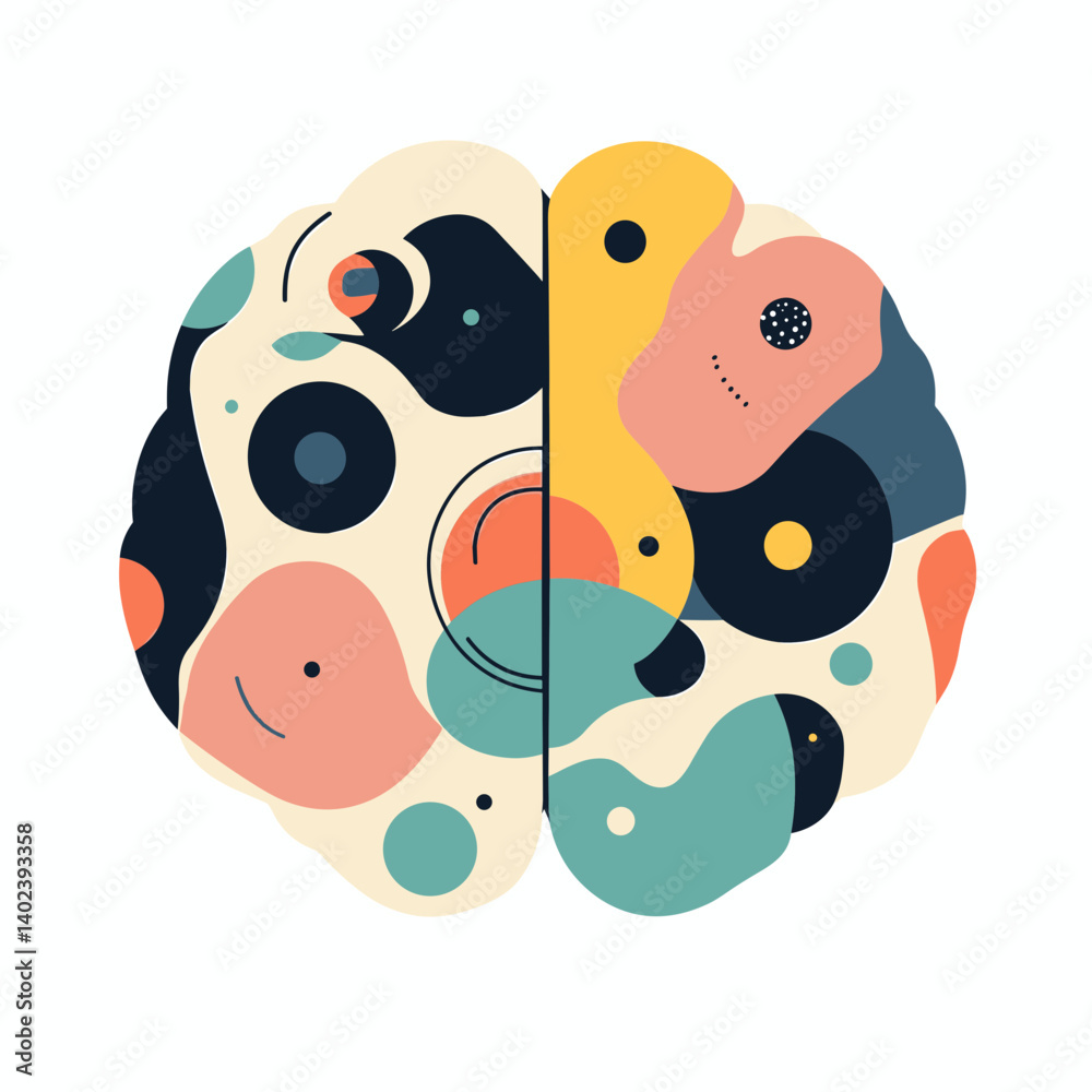 Obraz premium Abstract Brain Illustration with Colorful Organic Shapes and Pastel Colors