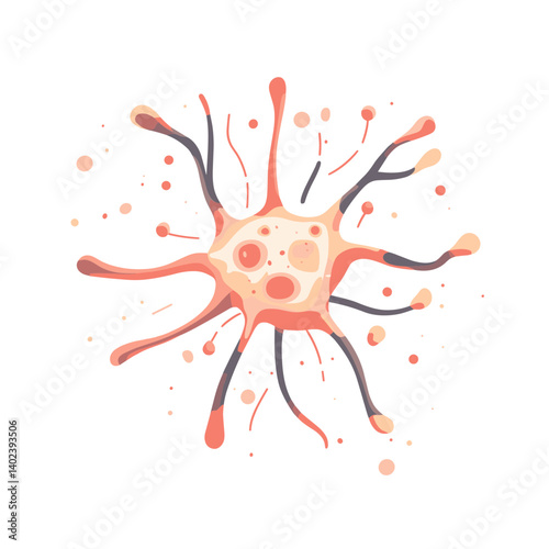 Abstract Neuron Cell Illustration in Coral and Peach Tones