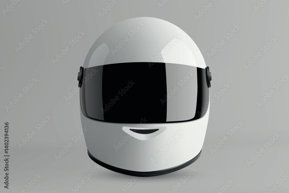 Front view of futuristic white helmet with wide black visor