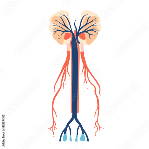 Detailed Illustration of Human Kidney Anatomy with Blood Vessels