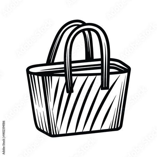Grocery shopping bag reusable tote icon silhouette vector with white background