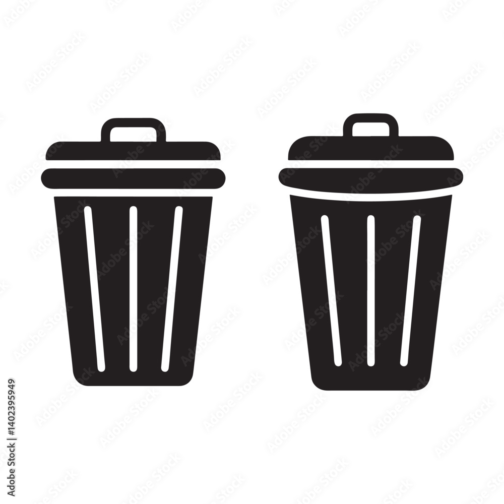 Black Silhouette Garbage Bin Symbol Isolated on White Black Silhouette Garbage Bin Symbol Isolated on White