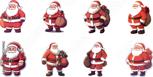 Various Santa Claus Vector Icons Showcasing Different Poses and Bag Styles