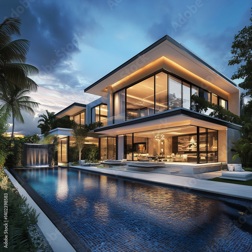 Wallpaper Mural Luxury pool villa spectacular contemporary design digital art real estate home house. Torontodigital.ca