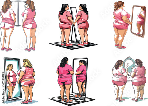 Reflective Moments of Self-Perception in Various Settings and Mirrors
