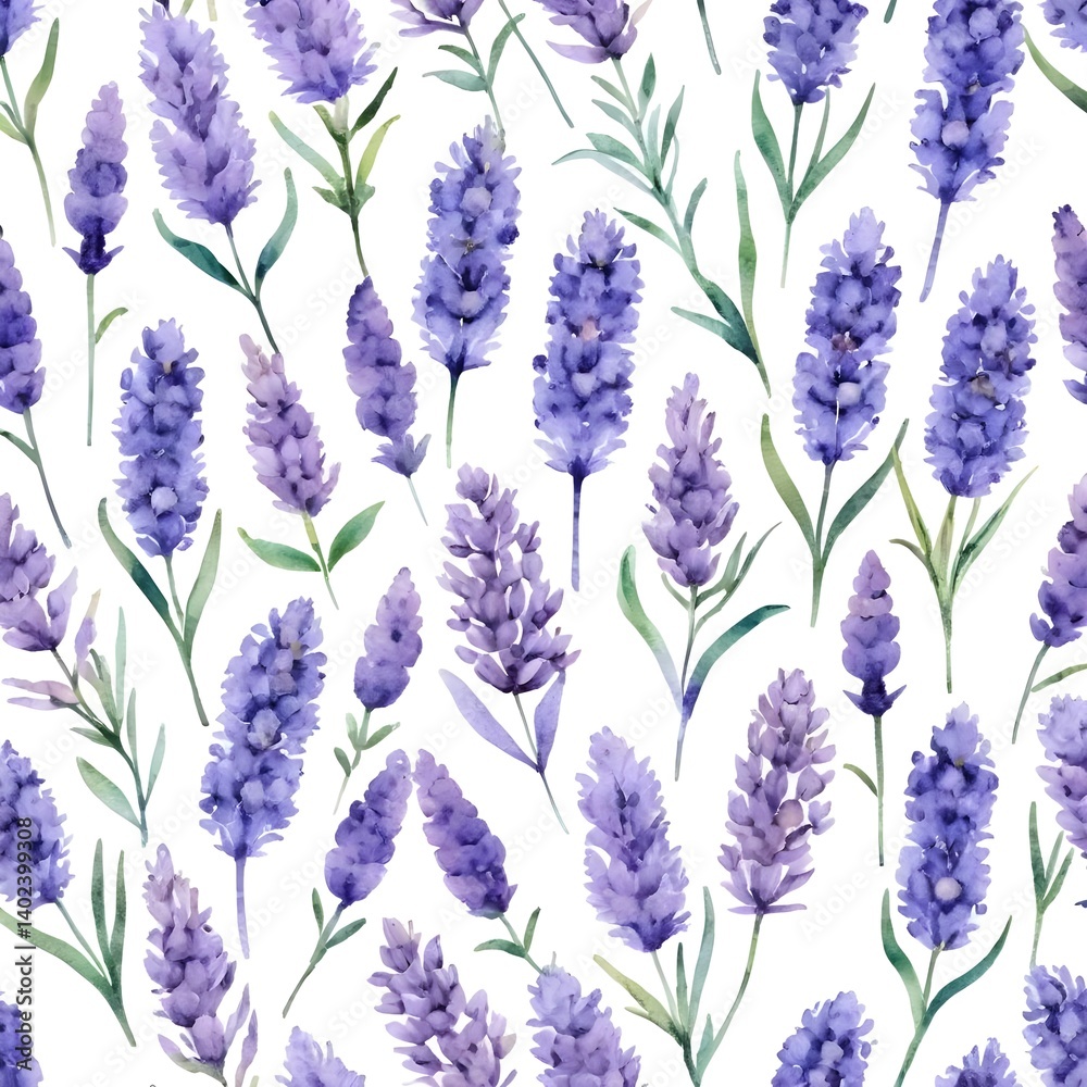 Naklejka premium Watercolor Lavender Seamless Pattern