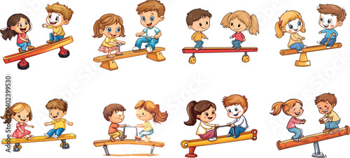 Playful Children Enjoying Various Outdoor Activities on Playground Equipment