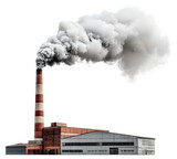 Industrial Factory Plant with Smoke Stack Emissions Pollution Air Isolated On Transparent Background