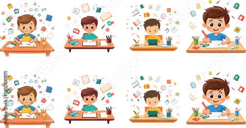 Creative Children Engaged in Various Activities at Study Desks, Exploring Learning Through Play