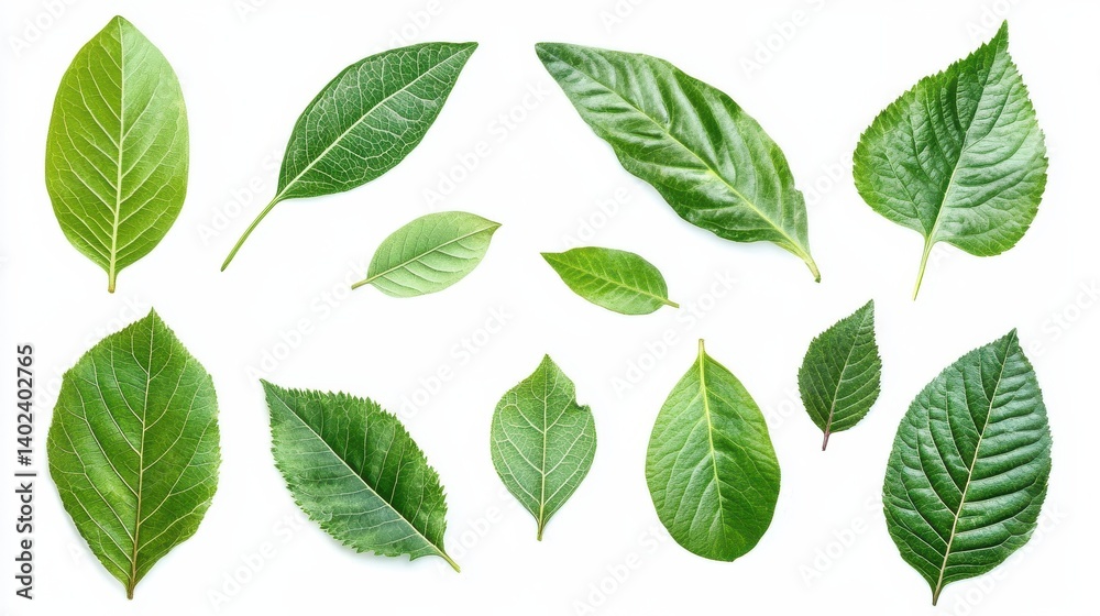 Collection of various green tropical leaves isolated on white background. illustration Collection of various green tropical leaves isolated on white background. illustration