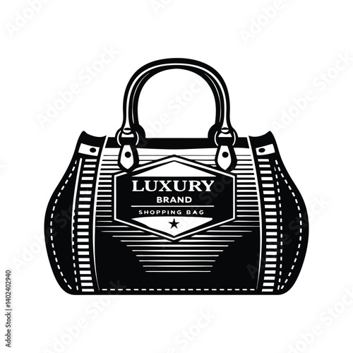 Luxury brand shopping bag elite fashion icon silhouette vector with white background