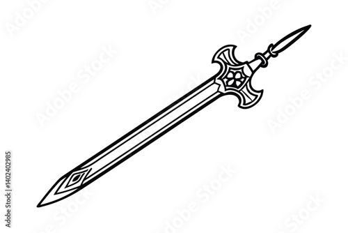 a sword with a decorative hilt          