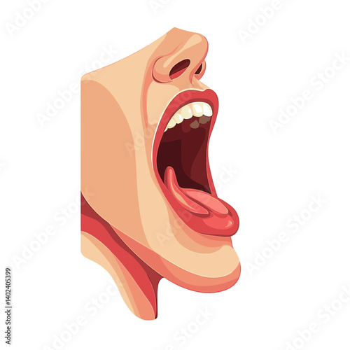 Close Up Side Profile of an Open Mouth Showing Teeth and Tongue