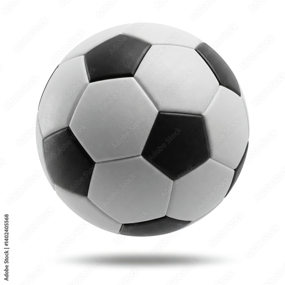Black and white soccer ball floats against a white background. Black and white soccer ball floats against a white background.