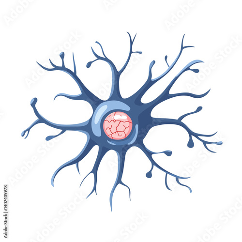 Detailed Illustration of a Neuron Cell with Dendrites and Axon