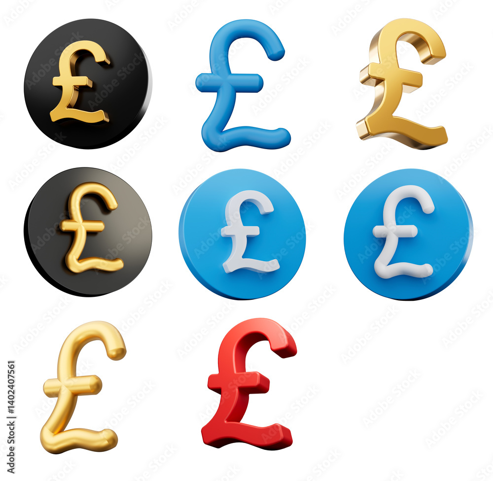 3d Set Of Eight Different style Of Pound Symbol With Rounded Icons White Background, 3d Illustration 3d Set Of Eight Different style Of Pound Symbol With Rounded Icons White Background, 3d Illustration