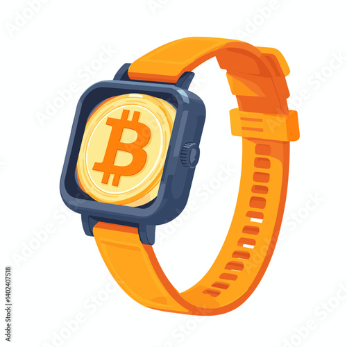 Orange Smartwatch Displaying Bitcoin Logo
