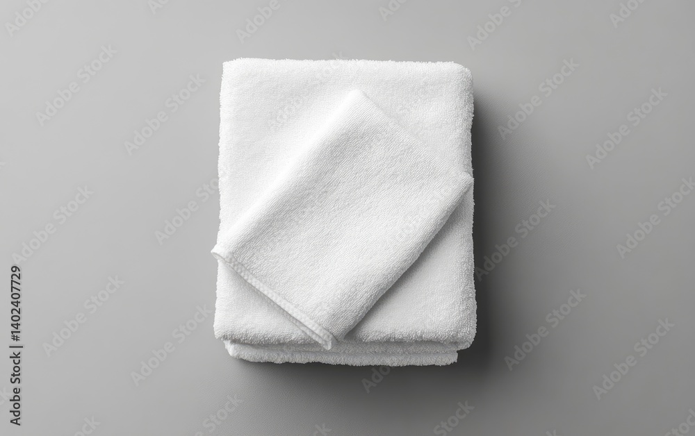 Stacked white towels on gray surface Stacked white towels on gray surface