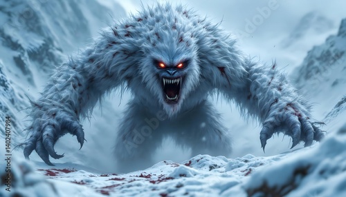 Ferocious Yeti in Snowy Mountains Digital Art