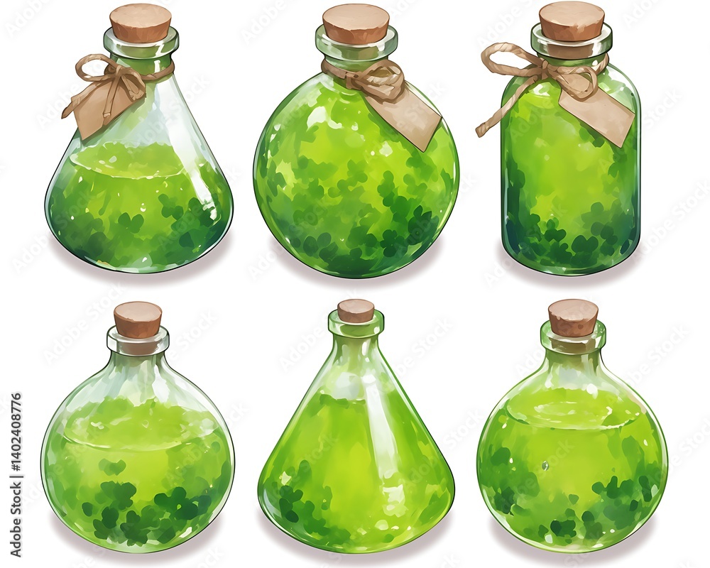 Magical Green Potion Bottles