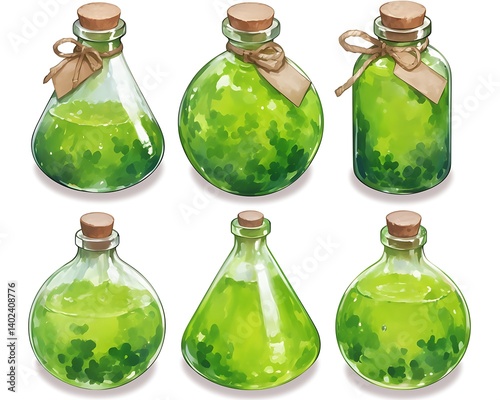 Obraz na płótnie Magical Green Potion Bottles w salonie