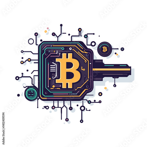 Bitcoin Key: Pixel Art Illustration of Cryptocurrency Security