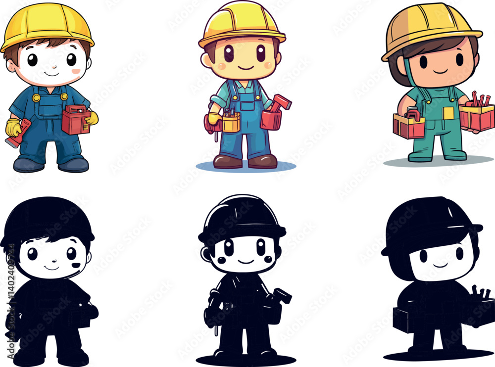 Diverse Vector Character Designs Showcasing Construction Workers in Playful Styles Diverse Vector Character Designs Showcasing Construction Workers in Playful Styles