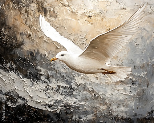 Seagull Flight on Abstract Canvas photo
