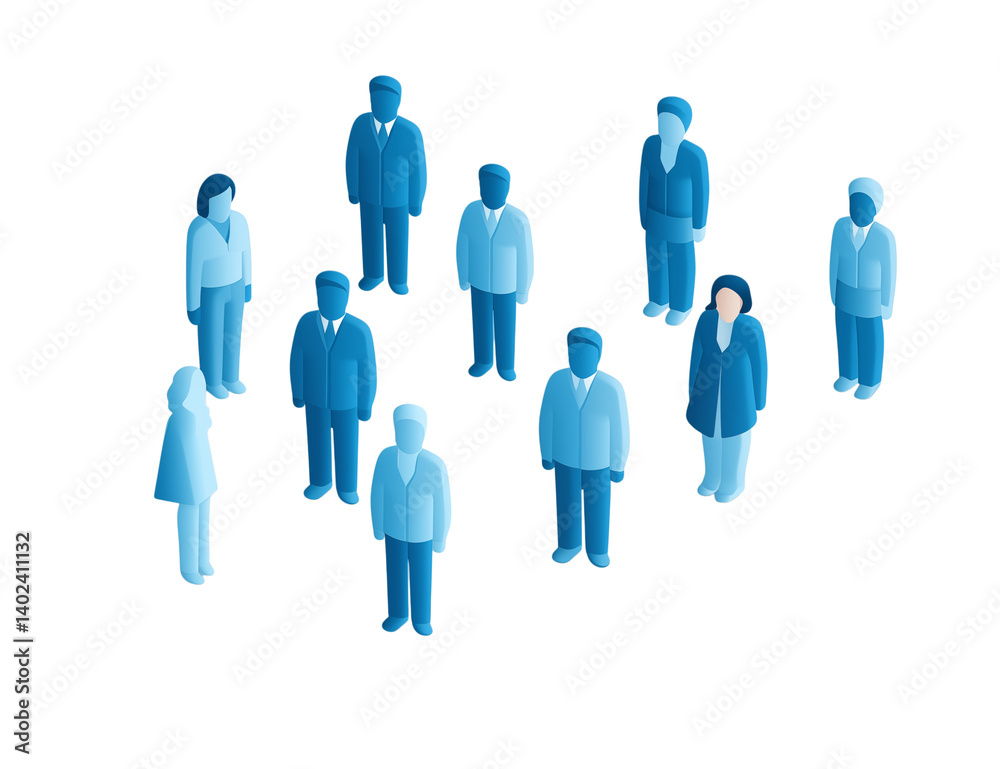 Illustration of a group of people standing together in blue tones on a art style on transparent background png Illustration of a group of people standing together in blue tones on a art style on transparent background png