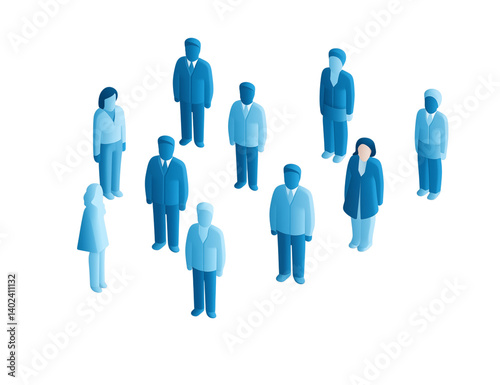 Illustration of a group of people standing together in blue tones on a art style  on transparent background png