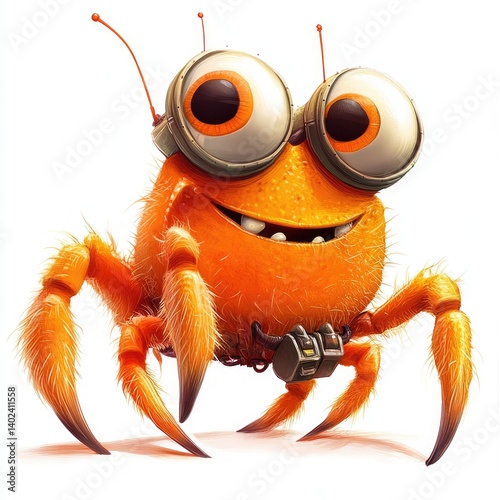 Cute orange crab character with large eyes and fuzzy fur