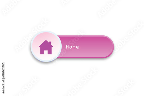 Flat pink home icon button on white circular background, used to navigate to main or starting page in apps.