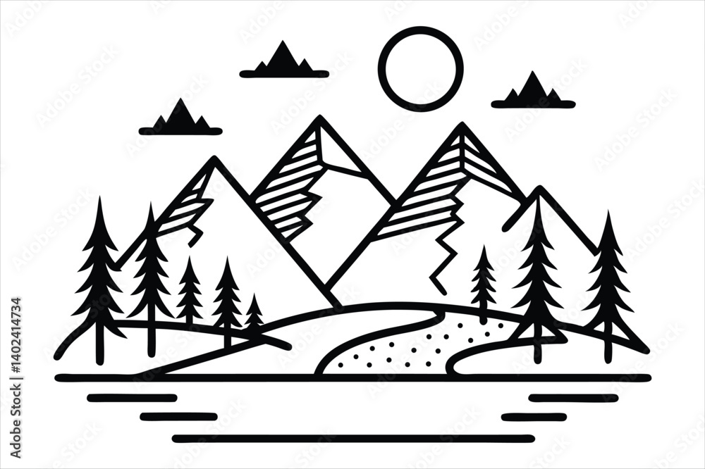 Obraz premium mountain line art vector