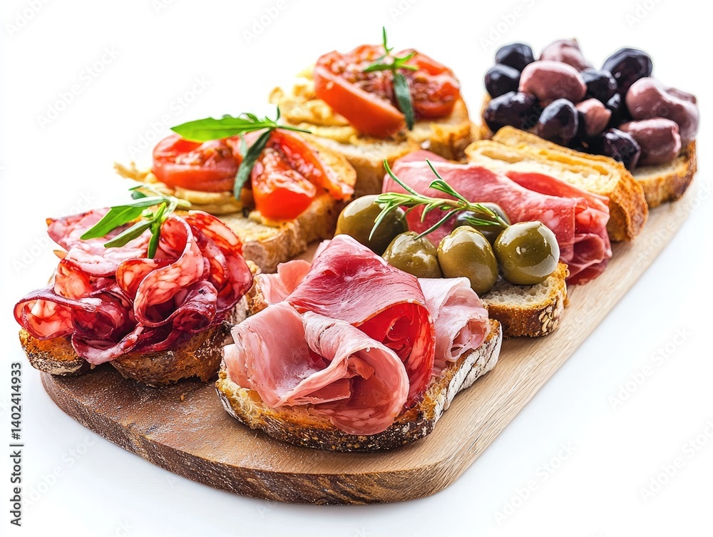 Assorted bruschetta assortment on a wooden board Assorted bruschetta assortment on a wooden board