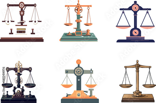 Various Vintage Scales in Vector Art Style for Law and Justice Themes