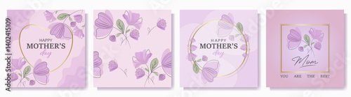 Collection of square cards and templates for Mother's Day in pastel pink colors