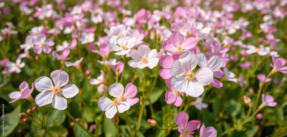 Delicate white and pink Bacopa monnieri blossoms in a field, aromatic flowers, pastel, stock photo, field Delicate white and pink Bacopa monnieri blossoms in a field, aromatic flowers, pastel, stock photo, field