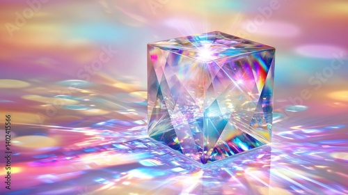 Radiant, iridescent crystal cube