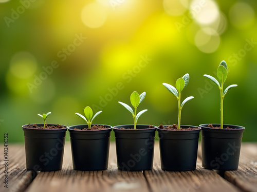 Pfanzen nach Größe aufgereiht. Die Größe zeigt das Wachstum.