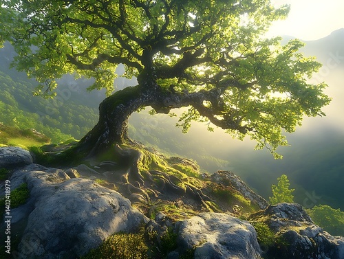Majestic Tree on Rocky Peak