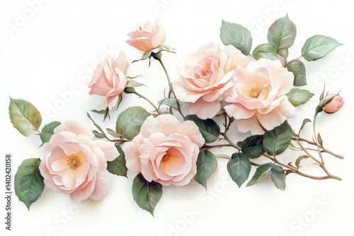 Delicate Pink Roses Watercolor Painting Floral Art Botanical Illustration,